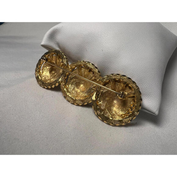 Vintage triple Lion's Heads Gold tone bar Brooch Anne Klein unmarked - Picture 3 of 4